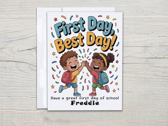 First Day of School Card, Personalized, Cute Kids Design, First Day Best Day, Good Luck School, Keepsake Card, Welcome Back, GL24