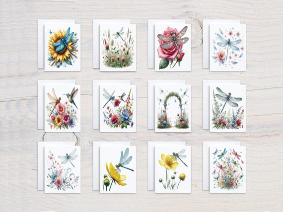 Watercolor Dragonfly Notecard Set, Blank Notecards, Assorted Cards Variety Pack, Cute Stationary Set, All Occasion Cards, Thank You, CS172