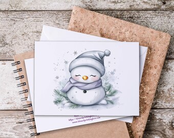 Cute Watercolor Snowman Notecards, Christmas Stationary, Whimsical Snowmen, Blank Notecard Set, Holiday Greeting, Holiday Thank You