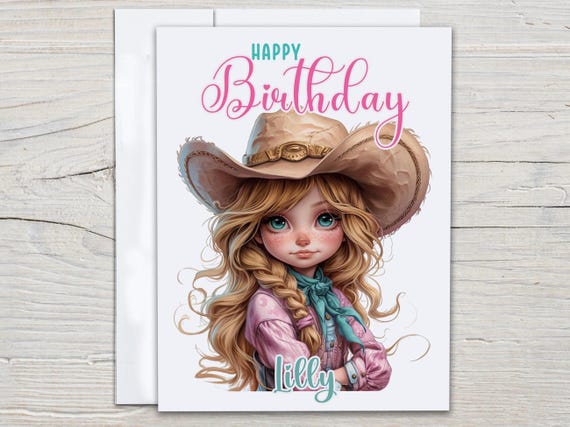 Personalized Cute Cowgirl Birthday Card, Funny Card, Custom Named Quirky, Granddaughter Bestie, Daughter Aunt, Teen Girl, Sister Card, BC111