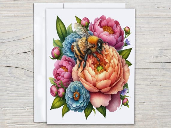 Watercolor Bee Notecard Set, Watercolor Floral Notecards, Just Because Card, Blank Cards with Envelopes, Everyday Card Pack, Birthday, EC80