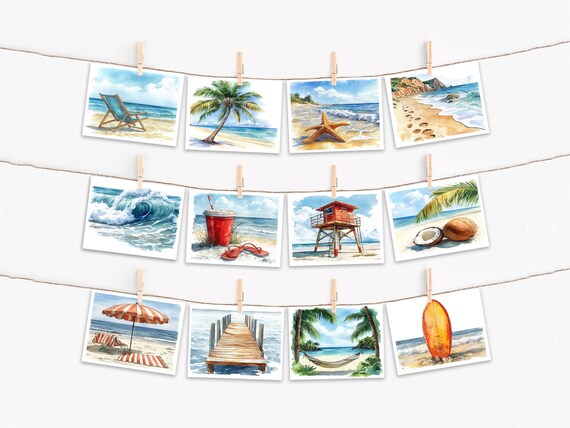 Watercolor Beach Scene Notecards, Assorted Cards Set, All Occasion Cards, Cute Stationery, Card Assortment, Everyday Card, Birthday, CS287
