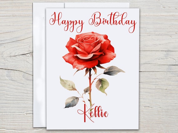 Watercolor Rose Birthday Card, Personalized Pretty Birthday Card, June Birthday, Roses Birthday Card, Bday Card for Her, Bestie, Wife, BC270