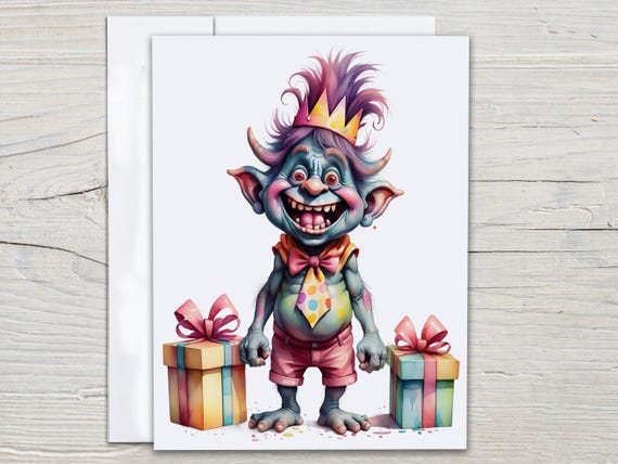 Troll Greeting Card Set,  Notecards with Envelopes, Happy Birthday Card Pack, Blank Notecards, Thank You Card Set, Snail Mail, EC23