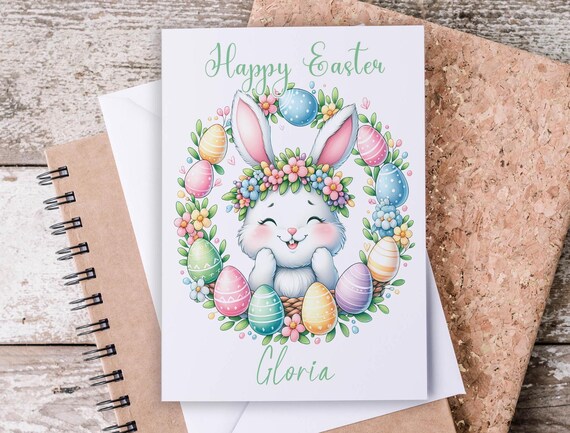 Personalized Bunny Easter Greeting Card, Children's Easter, Happy Easter Greeting, Baby's First Easter, Cute Easter Greeting, GC41