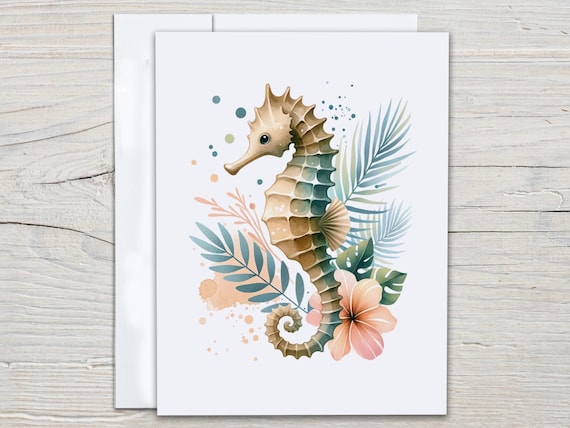 Notecard Set Watercolor Seahorse, Blank Notecards, Thank You Note, Miss You Card, All Occasion Cards, Card Assortment, Birthday Card, EC175