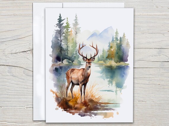 Cute Watercolor Deer Notecard Set, Everyday Cards, Blank Notecards, Thank You Card Pack, Just Because Card, Cute Stationary Set, EC203