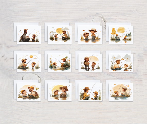 Assorted Watercolor Fishing Card Set, Card Assortment, Notecard Set, All Occasion Cards, Just Because Card, Miss You Card, Birthday, CS102