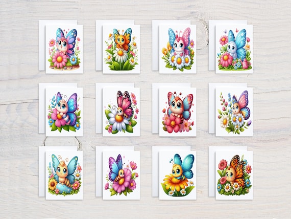 Assorted Butterfly Notecards, All Occasion Cards, Variety Pack, Blank Notecards, Cute Stationary, Everyday Card, Bulk Cards, Kawaii, CS282