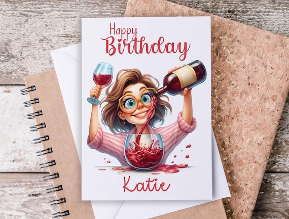 Personalized Wine Birthday Card, Wine Humor, Funny bday Card, Alcohol Card, Bestie Birthday Card, Work Bestie, Happy Birthday Card, BC43