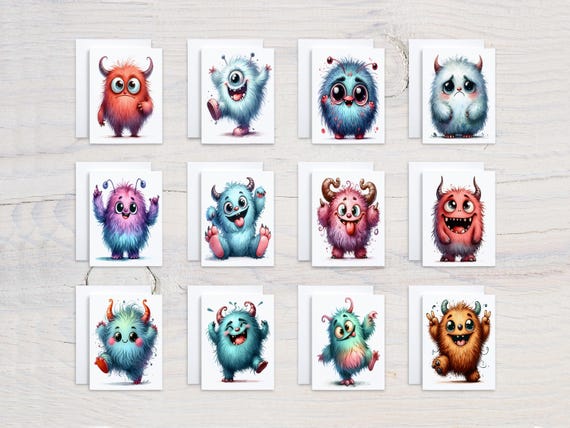 Assorted Monster Cards, Kawaii Get Well Soon Card, Everyday, Bulk, All Occasion Card Assortment, Birthday Card Pack, Cute Stationary, CS311