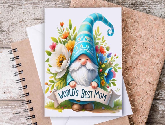 Cute Gnome Mother's Day Cards, Garden Gnome Greeting Card, Gnome Spring Card, Mom Gnome Gift, I Love You Mom, Mother's Day Gnomes, MD6