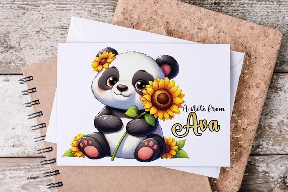 Personalized Kawaii Panda Note Cards, A2 Folded Cards, Custom Stationery, Cute Stationary with Envelopes, Penpal Gift