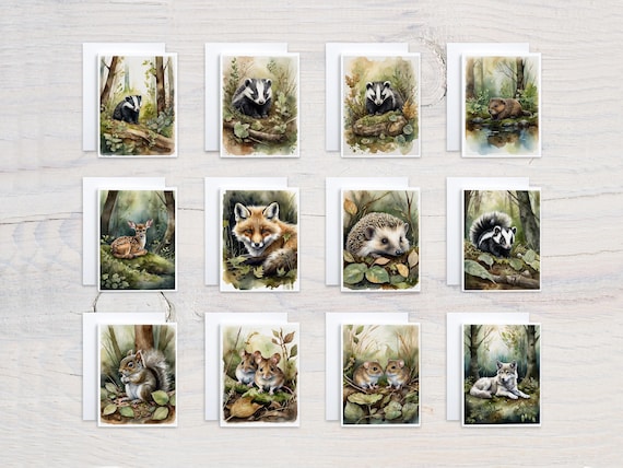 Assorted Woodland Animal Watercolor Card Set, Everyday Card, Just Because Card, Blank Notecards, Art Greetings Card, Thankyou Card, CS74