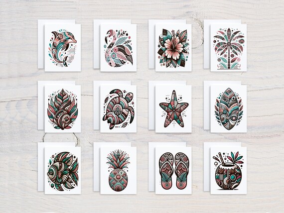 Boho Summer Notecard Set, Card Assortment, All Occasion Cards, Everyday Cards, Blank Notecard, Thankyou Card, Cute Stationary Set, CS170