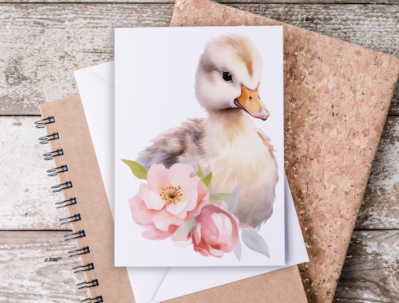 Duck Card Set, Duck and Flower Notecards, Everyday Card, Just Because Card, Greeting Card Pack, Hi Card, Snail Mail, Blank Notecards, EC13