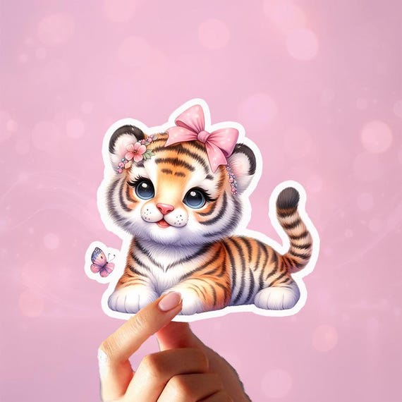 Kawaii Tiger Sticker, Water-Resistant Sticker, MacBook Sticker, Phone Case Sticker, Laptop Decal, Letter Stickers, Stationary Stickers, VN82