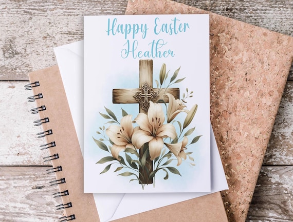 Personalized Easter Card with Cross, Lillies, Easter Greetings, Religious Easter, Christian Card, Easter Blessings, Happy Easter Card, GC27