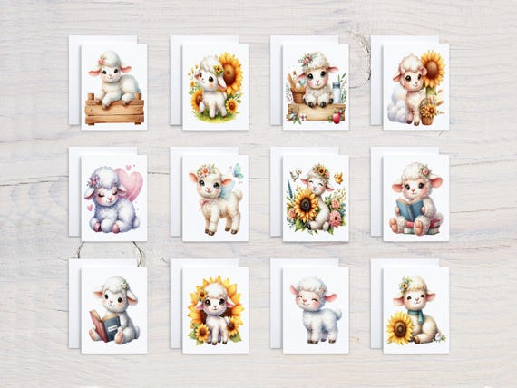 Cute Watercolor Lamb Notecard Set, Assorted Cards, Card Assortment, Blank Notecards, Cute Stationary, Everyday Card, Stationary Set, CS245