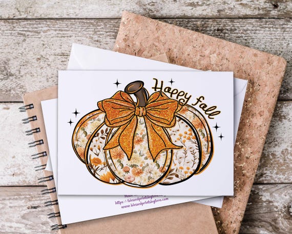 Fall Notecards Set, Happy Fall Y'all, Autumn Greeting Card, Watercolor Pumpkins, Blank Notecards, Fall Stationary, Autumn Stationery, EC411