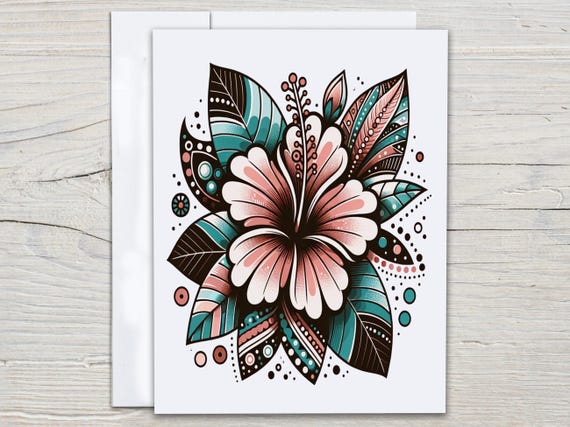 Cute Boho Hibiscus Notecard Set, Blank Notecards, All Occasion Cards, Thank You, Miss You, Just Because, Happy Bday Card, Everyday, EC232