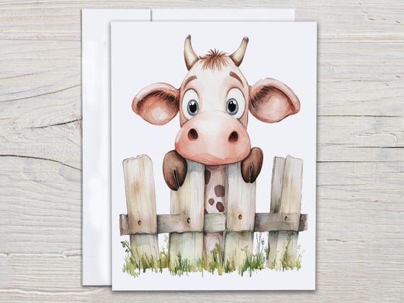Cute Cow Greeting Cards, Kawaii Blank Notecard Set, Birthday Card Pack, Just Because Card, Cow Card Collection, Everyday Card Set, EC145