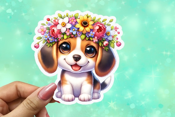 Cute Beagle Vinyl Sticker, Water-Resistant Beagle Dog Sticker,  Art Stickers, Beagle Mom Gift, Cutecore Decor, Kawaiicore Charm