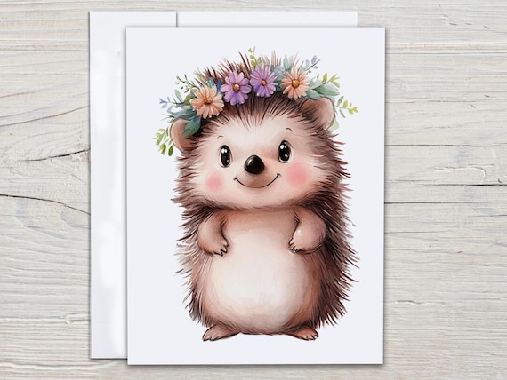 Cute Hedgehog Notecard Set, Watercolor Art, Wildlife Cards, Blank Notecards, All Occasion Cards, Hedgehog Stationery, Everyday Card, EC294