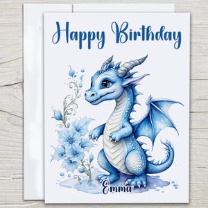 Personalized Dragon Birthday Card, Magical Card, Watercolor Bday Card, Granddaughter Card, Cute Dragon, Fantasy Card, Bestie Bday, BC217