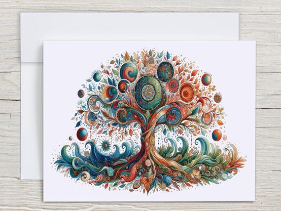 Watercolor Tree of Life Notecard Set, Cute Stationery Set, Tree Card, All Occasion Cards, Correspondence, Snail Mail, Everyday, Bday, EC245