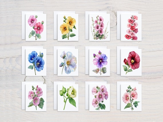 Hollyhock Watercolor Note Cards, Blank Notecards, Card Assortment, All Occasion Cards, Everyday Card, Variety Pack, Birthday, CS261