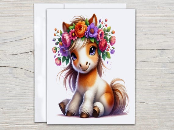 Cute Horse Floral Notecard Set, All Occasion Cards, Blank Notecards, Cute Stationary, Equestrian Gifts, Snail Mail, Everyday Card, EC209