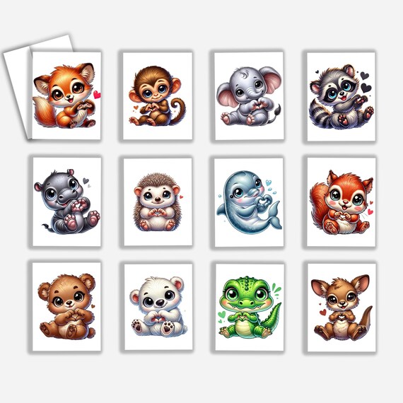 Assorted Greeting Card Pack, Cute Animal Art Cards, Just Because Card, Note Card Set, Variety Pack, Birthday Card, Card Assortment, CS18