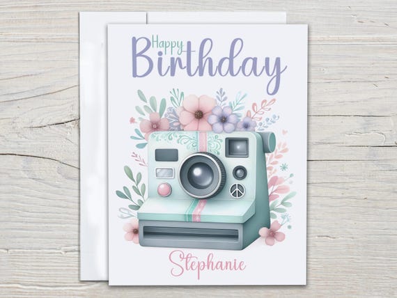 Personalized Retro Polaroid Birthday Card, Simple Birthday Card, Watercolor Bday Card, Happy Bday Card, Bday Card for Her, Bestie Bday,BC129