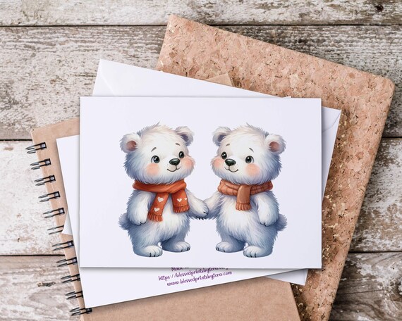 Kawaii Polar Bear Notecard Set, Cute Polar Bear, Arctic Animals, Winter Theme, Blank Notecard, Just Because Card, Everyday Cards