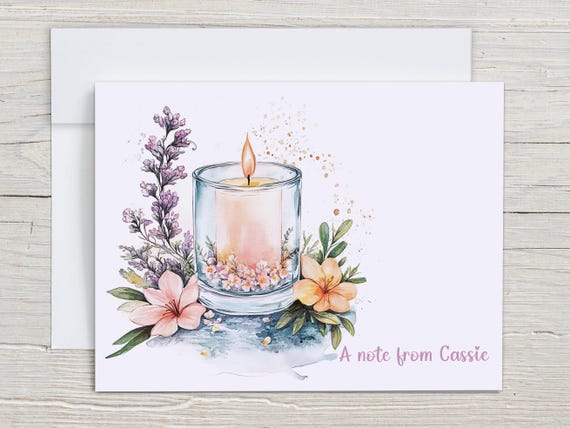 Personalized Watercolor Candle Notecards, Blank Notecards, Custom Stationary, Cottagecore Card, All Occasion Cards, Everyday Card, PN5