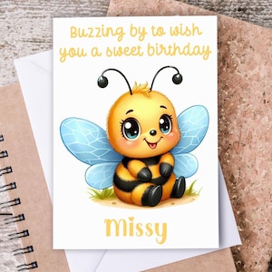 Sweet Bee Birthday Card, Personalised Bee Greeting, Buzzing Bee Card, A2 Honeybee Card, Fun Birthday Card, Honeybee Cards, BC9