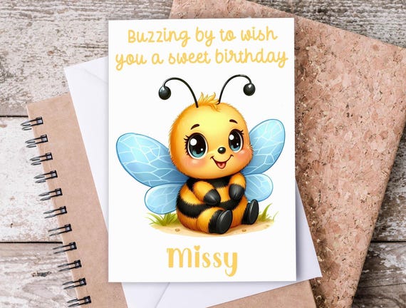 Sweet Bee Birthday Card, Personalised Bee Greeting, Buzzing Bee Card, A2 Honeybee Card, Fun Birthday Card, Honeybee Cards, BC9
