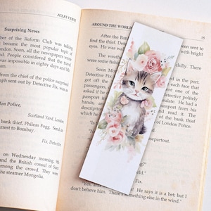 Cat Watercolor Bookmark, Floral Watercolor Cat, Cute Kitten, Watercolor Cat Print, Animal Love Gift, Book Lover Gift, Book Merch