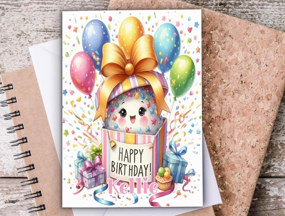 Personalized Happy Birthday Card, Cute Present Card, Children's Cards, A2 Size Greeting, Niece Birthday, Handmade, BC4