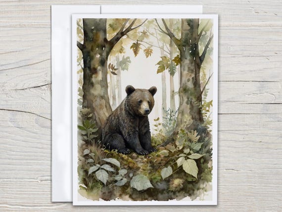 Watercolor Bear Notecards Set, Blank Wildlife Cards, Cute Stationary, Woodland Creature, Just Because Card, Cute Stationary, Birthday, EC188