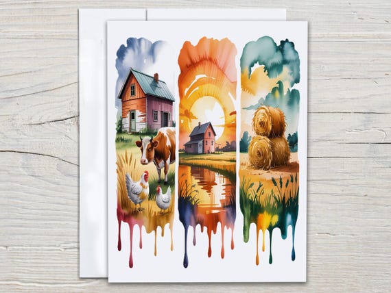 Watercolor Farm Notecards Set, Cute Stationary Set, Blank Notecard, Cow Card, Correspondence, Everyday Card, All Occasion Cards, EC267