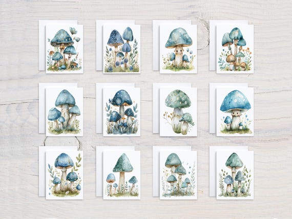 Watercolor Mushroom Card Assortment, Blank Notecards, Mushroom Stationery, Variety Pack, Get Well Soon Card, Birthday Card Pack, CS236
