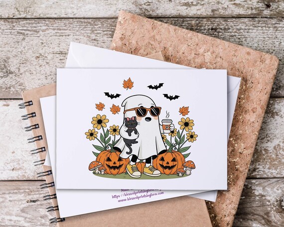 Kawaii Ghost Coffee Notecards, Spooky Birthday Card, Funny Halloween Card, Halloween Aesthetics, Boojee Gift, Halloween Thank You,