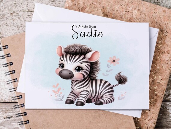 Personalized Zebra Note Cards, Custom Stationery, Thank You Notes, Cute Notecards, Kawaii Stationary, Mothers Day Gift, NC22