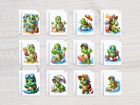Cute Turtle Notecard Set, Card Assortment, Everyday Card Variety Pack, Blank Notecard, All Occasion Cards, Turtle Lovers, Bulk Cards, CS140
