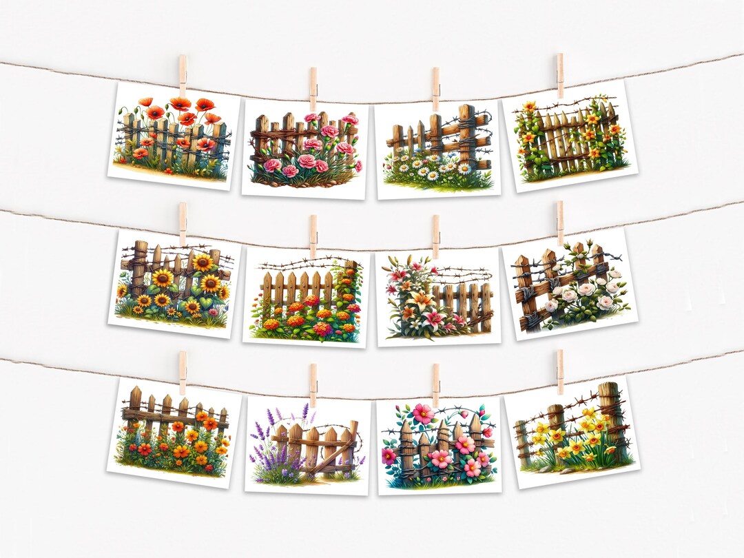Watercolor Flower Notecards, Rustic Fence Cards, Assorted Cards, Bulk ...