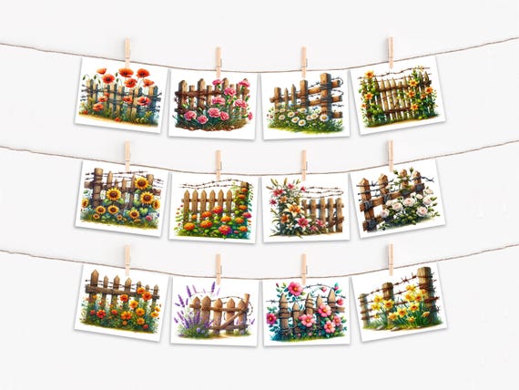 Watercolor Flower Notecards, Rustic Fence Cards, Assorted Cards, Bulk Cards, Blank Notecards Set, Cute Stationary, Everyday Cards, CS241