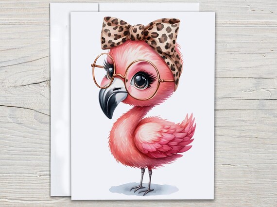 Notecard Set with Envelopes, Flamingo Card Design, Thinking of You, Get Well Card, Everyday Card, Coquette Thank You Cards, EC30