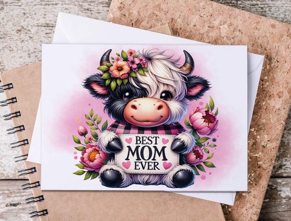 Mother's Day Card, Highland Cow Card, Happy Mothers Day, 1st Mother's Day, Mother's Day Card, Keepsake, Cute Card, MD10